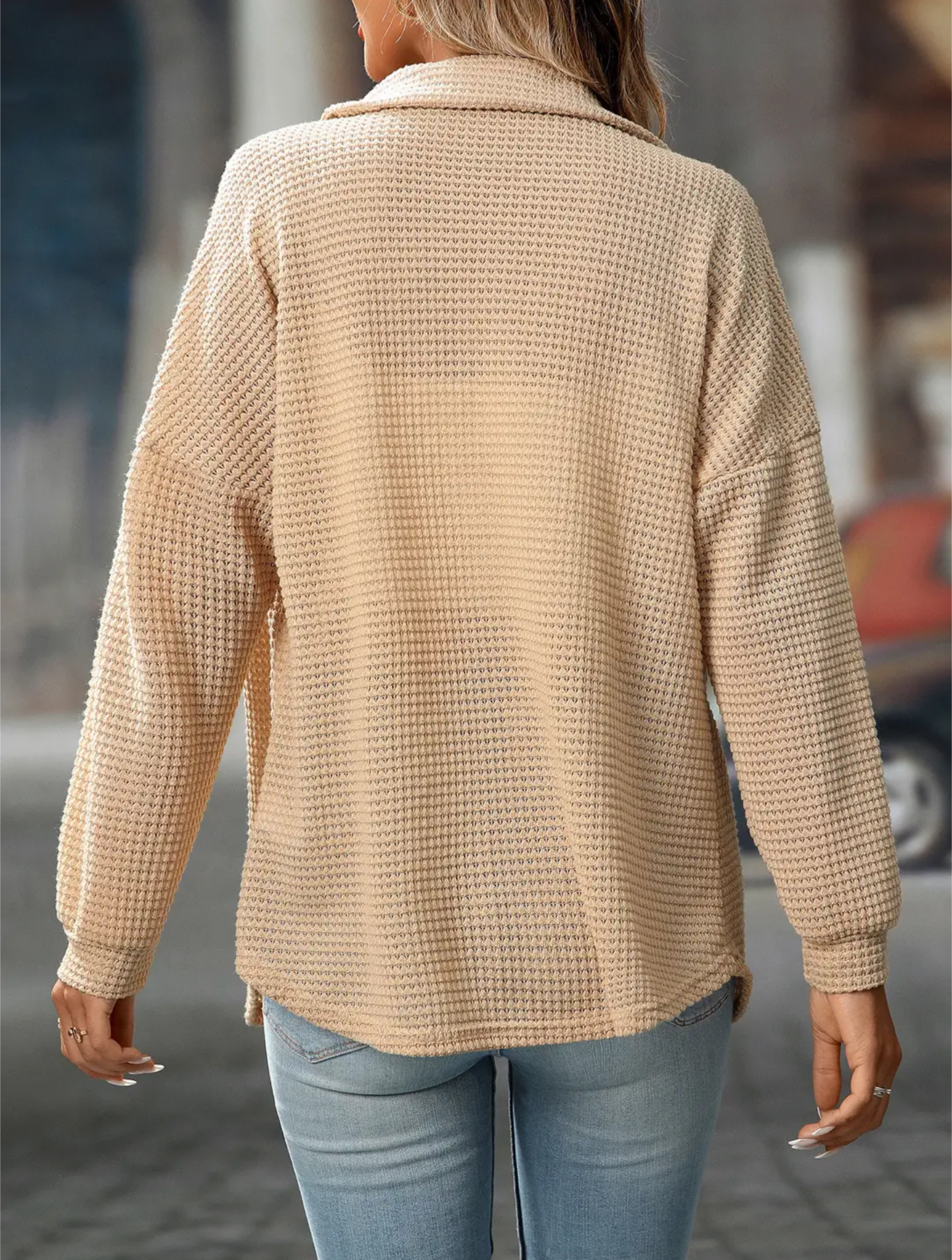 Waffle knit button up shirt - casual