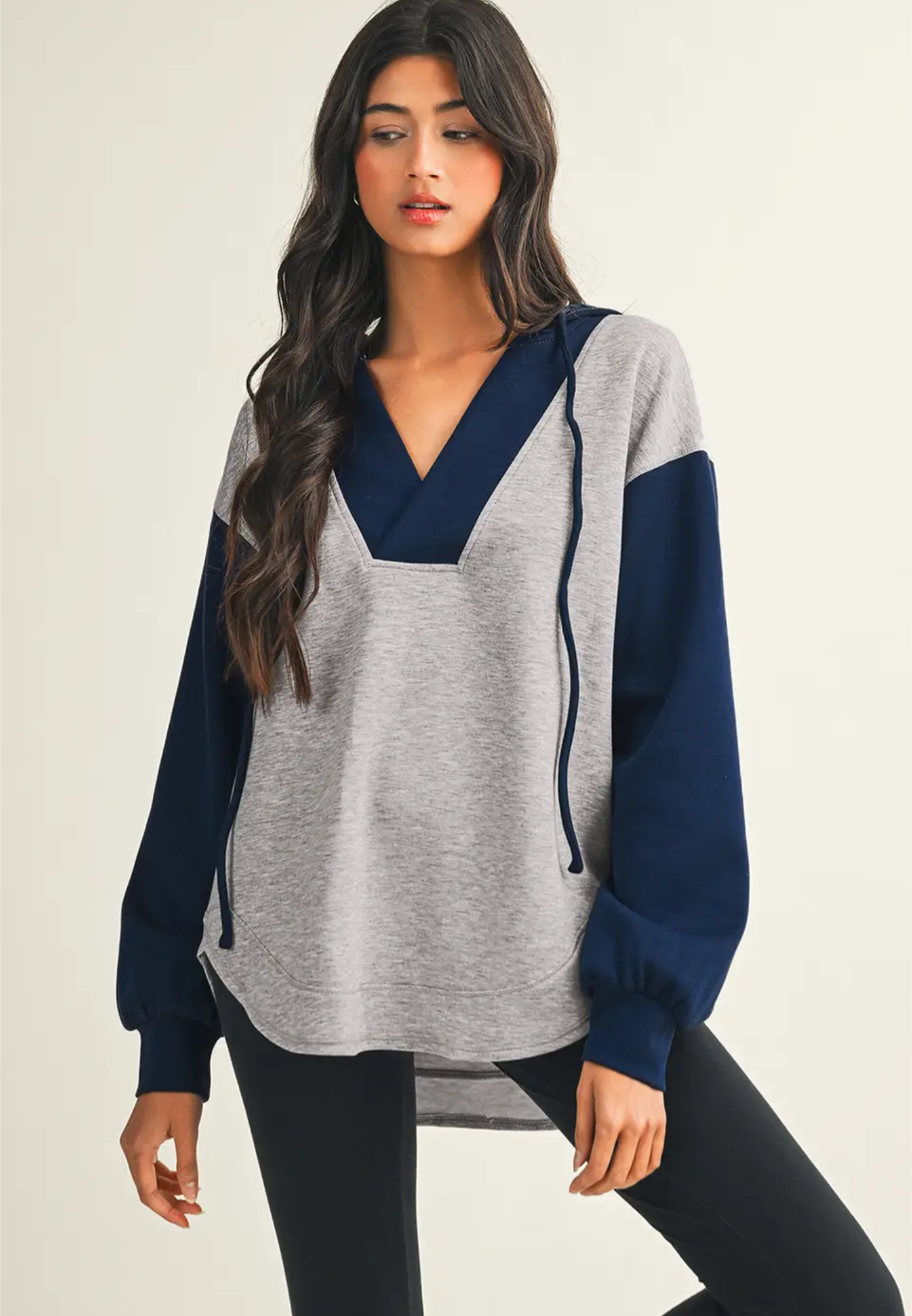 Color Block V Neck Hoodie
