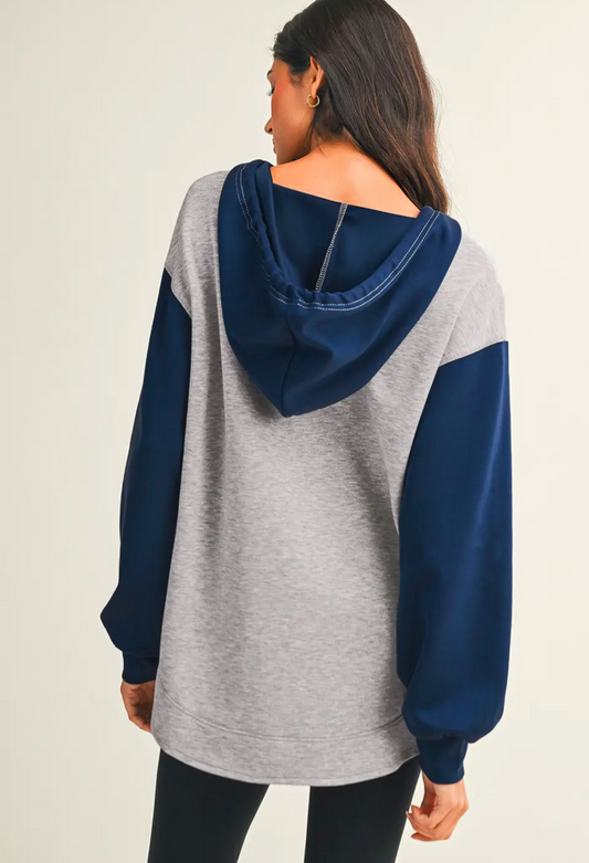 Color Block V Neck Hoodie